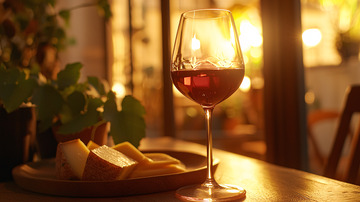 红酒与奶酪的温暖场景