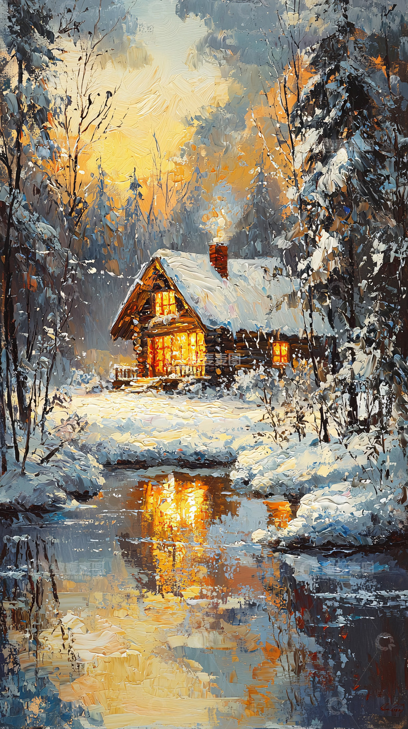 高清大图下载【趣麦麦图】雪夜小屋