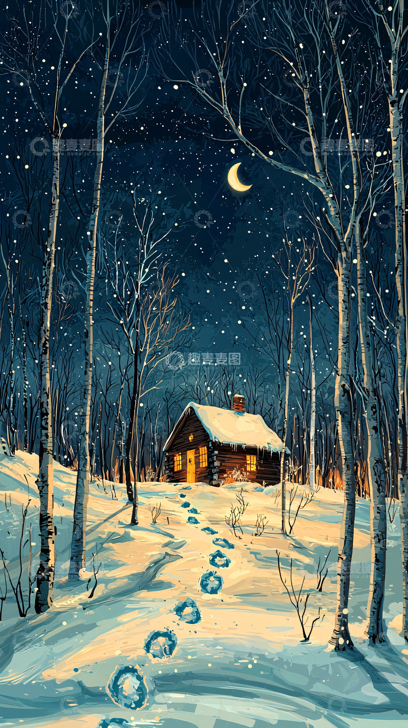 高清大图下载【趣麦麦图】雪夜小屋