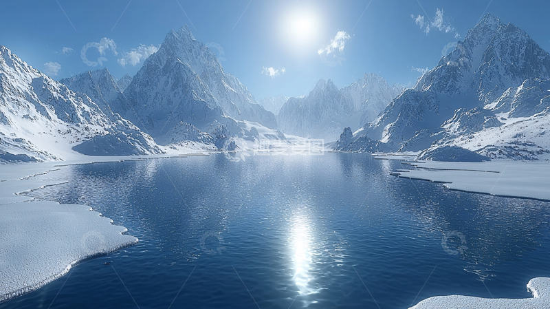 高清大图下载【趣麦麦图】冰雪覆盖的山脉和湖泊
