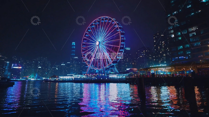 高清大图下载【趣麦麦图】夜晚摩天轮夜景