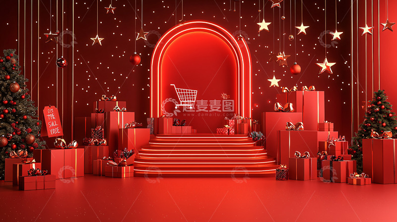 高清大图下载【趣麦麦图】红色圣诞节购物场景