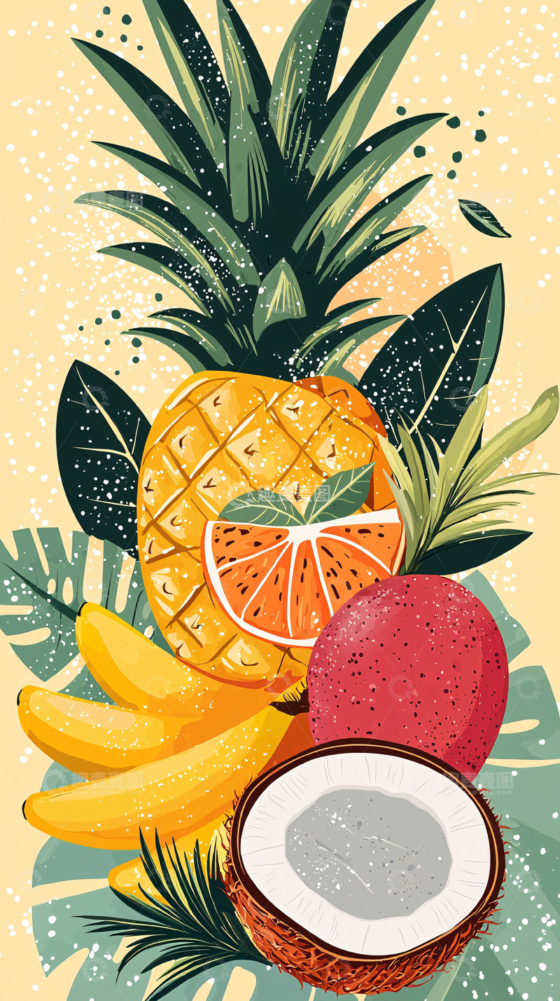 高清大图下载【趣麦麦图】热带水果插画