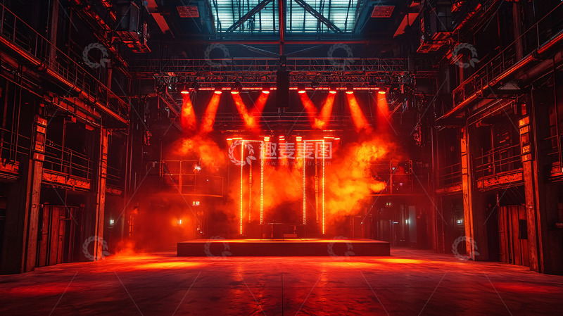 高清大图下载【趣麦麦图】红色灯光下的工业风舞台