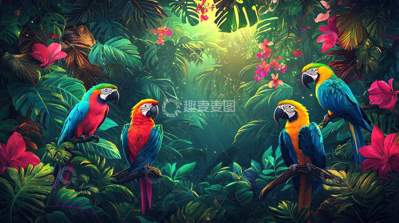 高清大图下载【趣麦麦图】热带雨林鹦鹉高清图