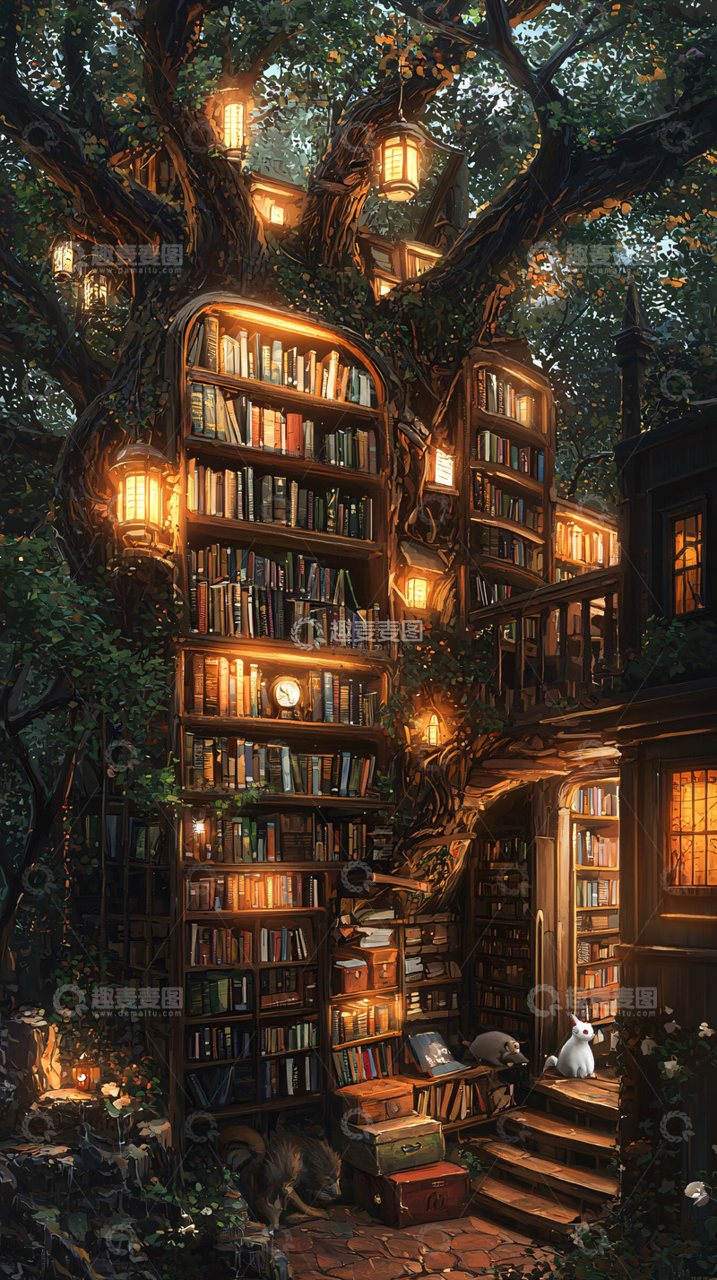 高清大图下载【趣麦麦图】树中图书馆