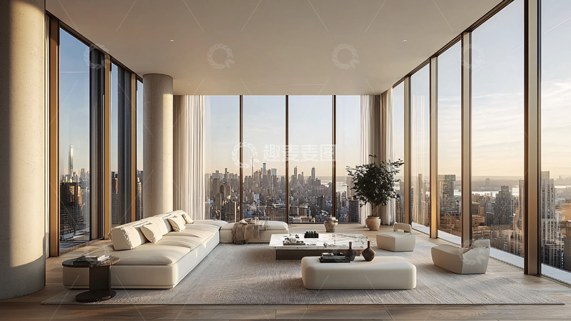 高清大图下载【趣麦麦图】宽敞明亮城市景观客厅