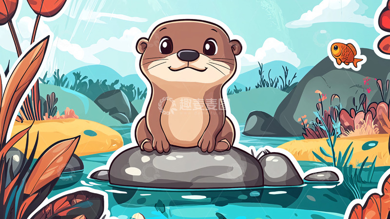 高清大图下载【趣麦麦图】可爱卡通水獭