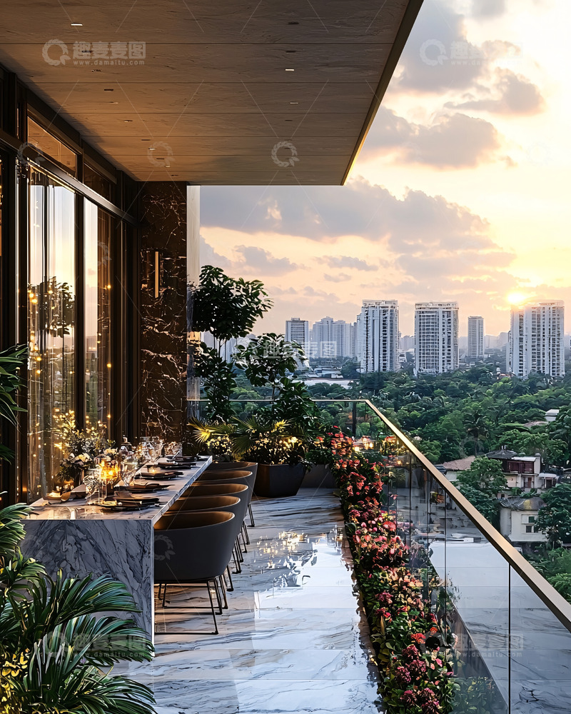 高清大图下载【趣麦麦图】高层公寓阳台夜景