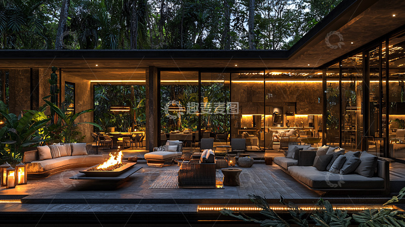 高清大图下载【趣麦麦图】夜晚户外庭院设计