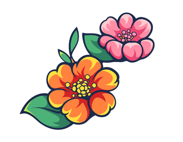 矢量描边鲜花卡通元素