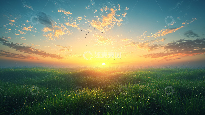 高清大图下载【趣麦麦图】日出草原风景