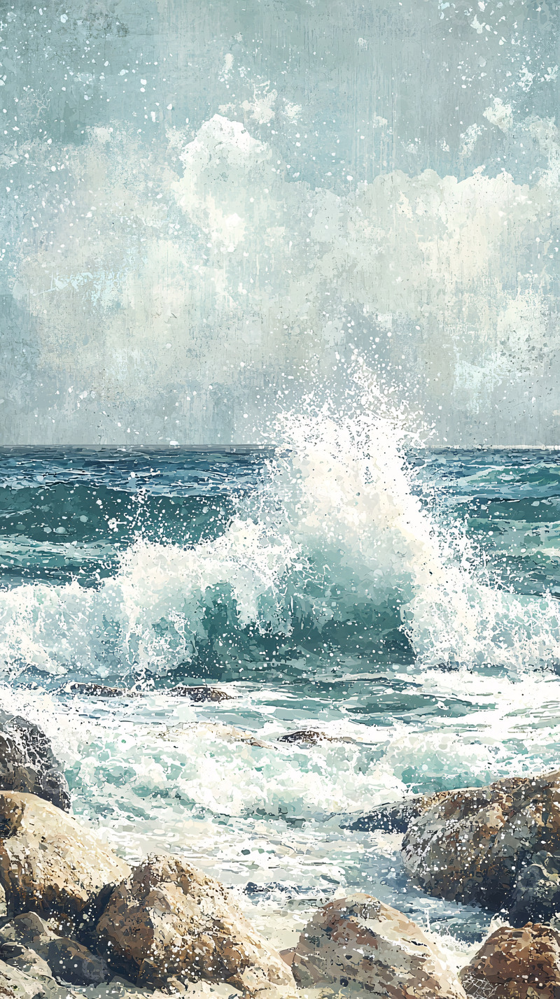 高清大图下载【趣麦麦图】海浪拍打岩石