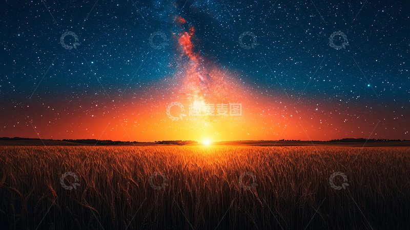 高清大图下载【趣麦麦图】星空麦田日出