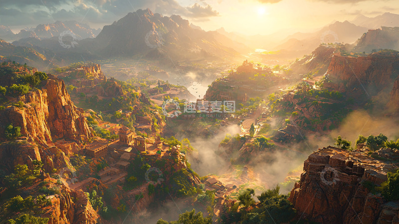 高清大图下载【趣麦麦图】山间云雾缭绕的村庄