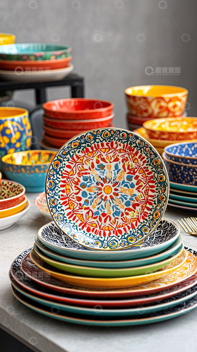 高清大图下载【趣麦麦图】彩色手绘陶瓷餐具