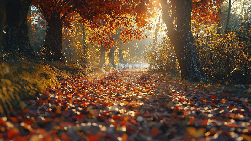 高清大图下载【趣麦麦图】秋日森林小路落叶