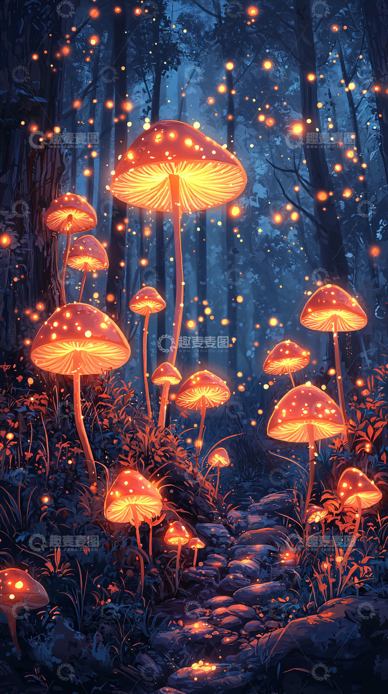 高清大图下载【趣麦麦图】发光蘑菇森林