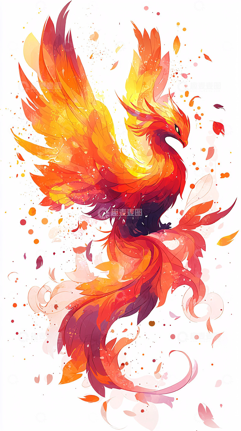 高清大图下载【趣麦麦图】火焰凤凰水彩风格