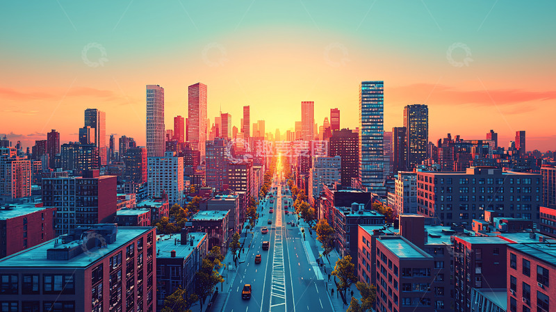 高清大图下载【趣麦麦图】日出城市景观