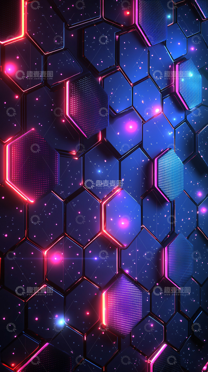高清大图下载【趣麦麦图】发光六边形科技背景