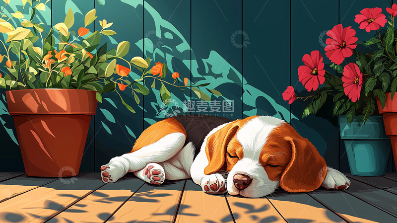 高清大图下载【趣麦麦图】-阳光下小狗睡觉