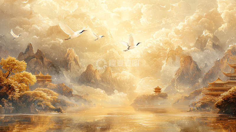 高清大图下载【趣麦麦图】金色山水画卷