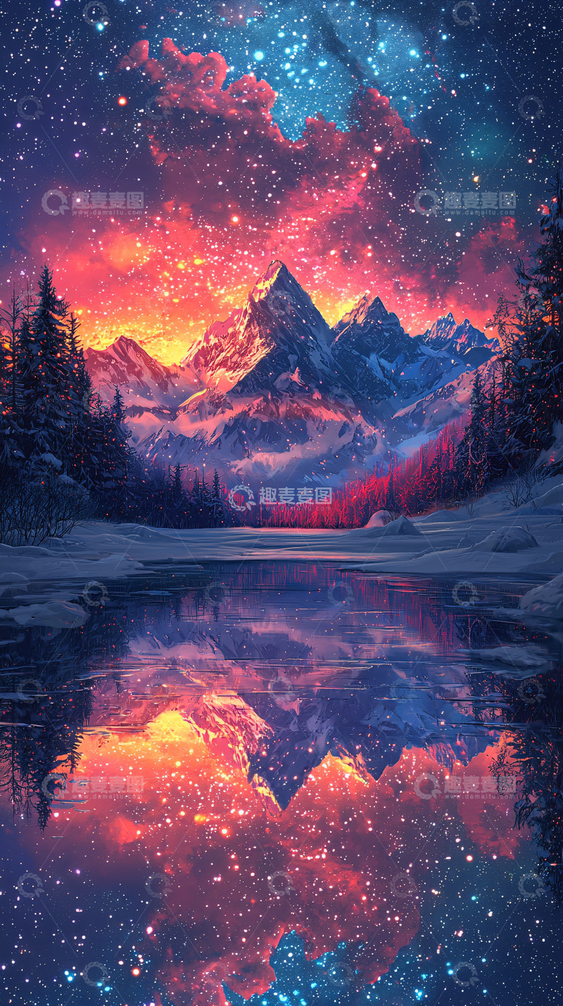 高清大图下载【趣麦麦图】星空雪山倒影