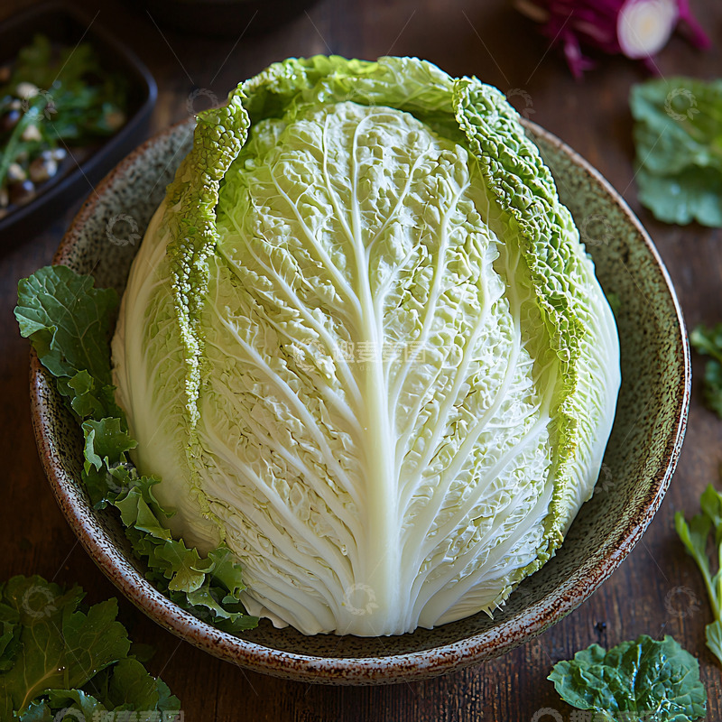高清大图下载【趣麦麦图】大白菜放在粗陶碗里