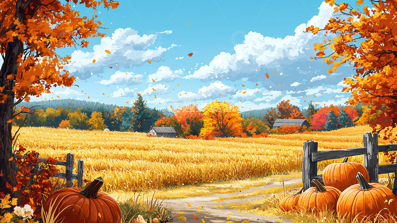 高清大图下载【趣麦麦图】秋收时节的乡村景色