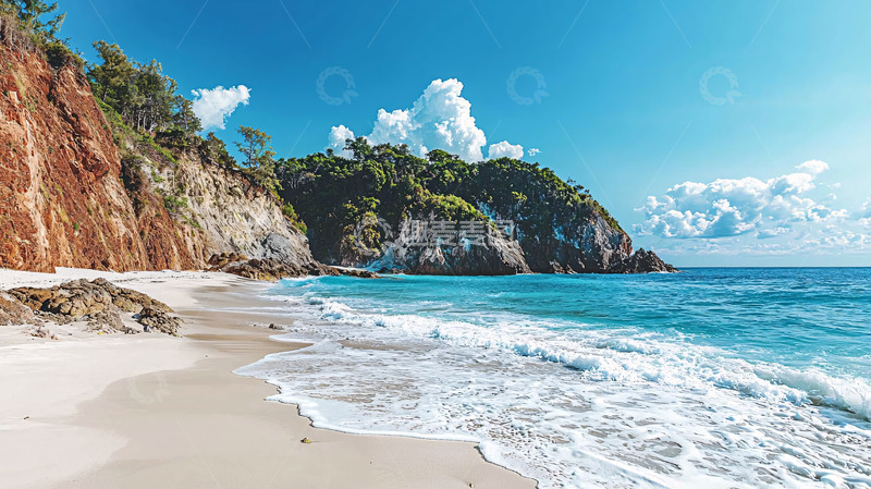 高清大图下载【趣麦麦图】阳光沙滩海浪岩石