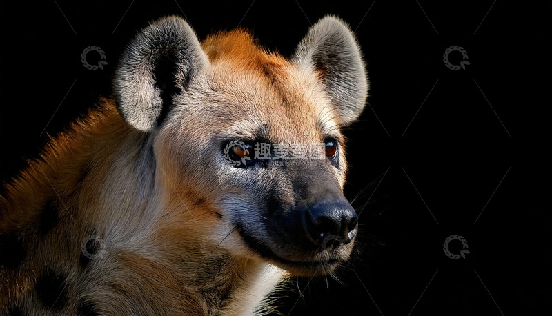 高清大图下载【趣麦麦图】黑色背景下的鬣狗肖像