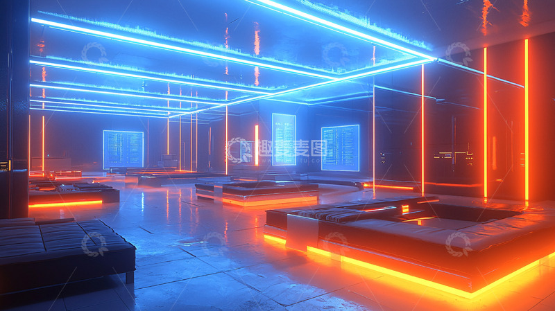 高清大图下载【趣麦麦图】室内未来主义光线霓虹