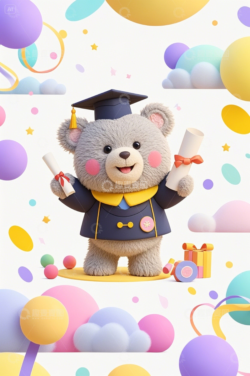 高清大图下载【趣麦麦图】-可爱小熊毕业快乐