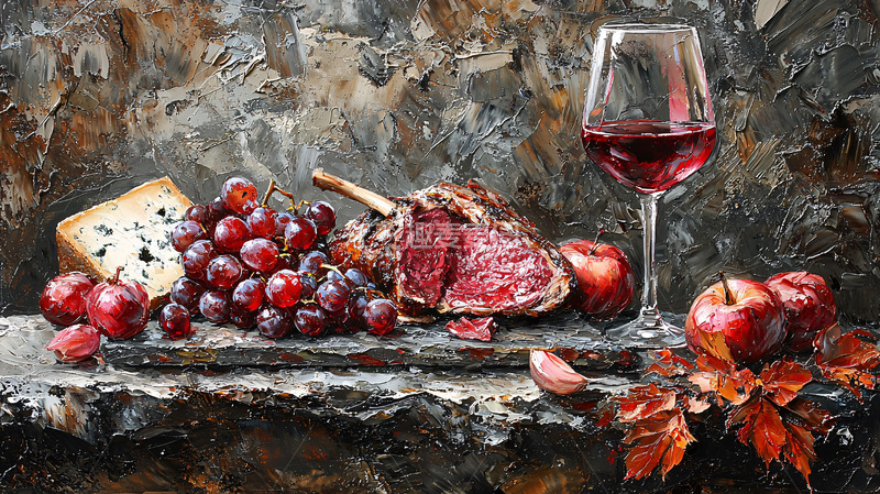 高清大图下载【趣麦麦图】静物油画美食红酒