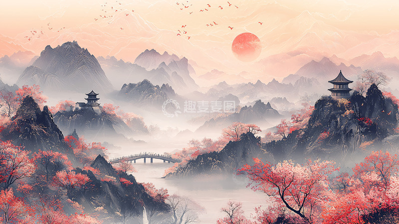 高清大图下载【趣麦麦图】水墨风山水画意境唯美