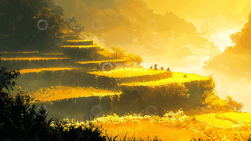 高清大图下载【趣麦麦图】金色梯田日出