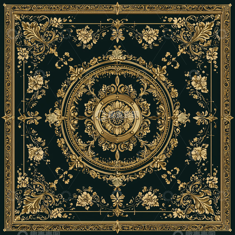 高清大图下载【趣麦麦图】华丽金色花纹黑色背景