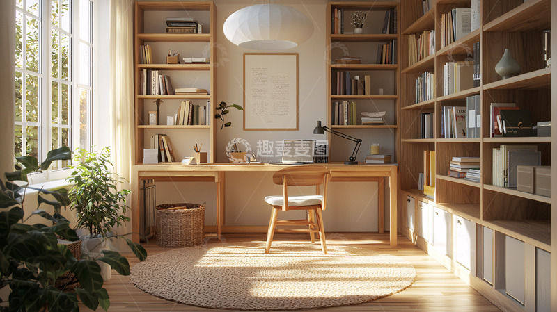 高清大图下载【趣麦麦图】温暖阳光洒满书房