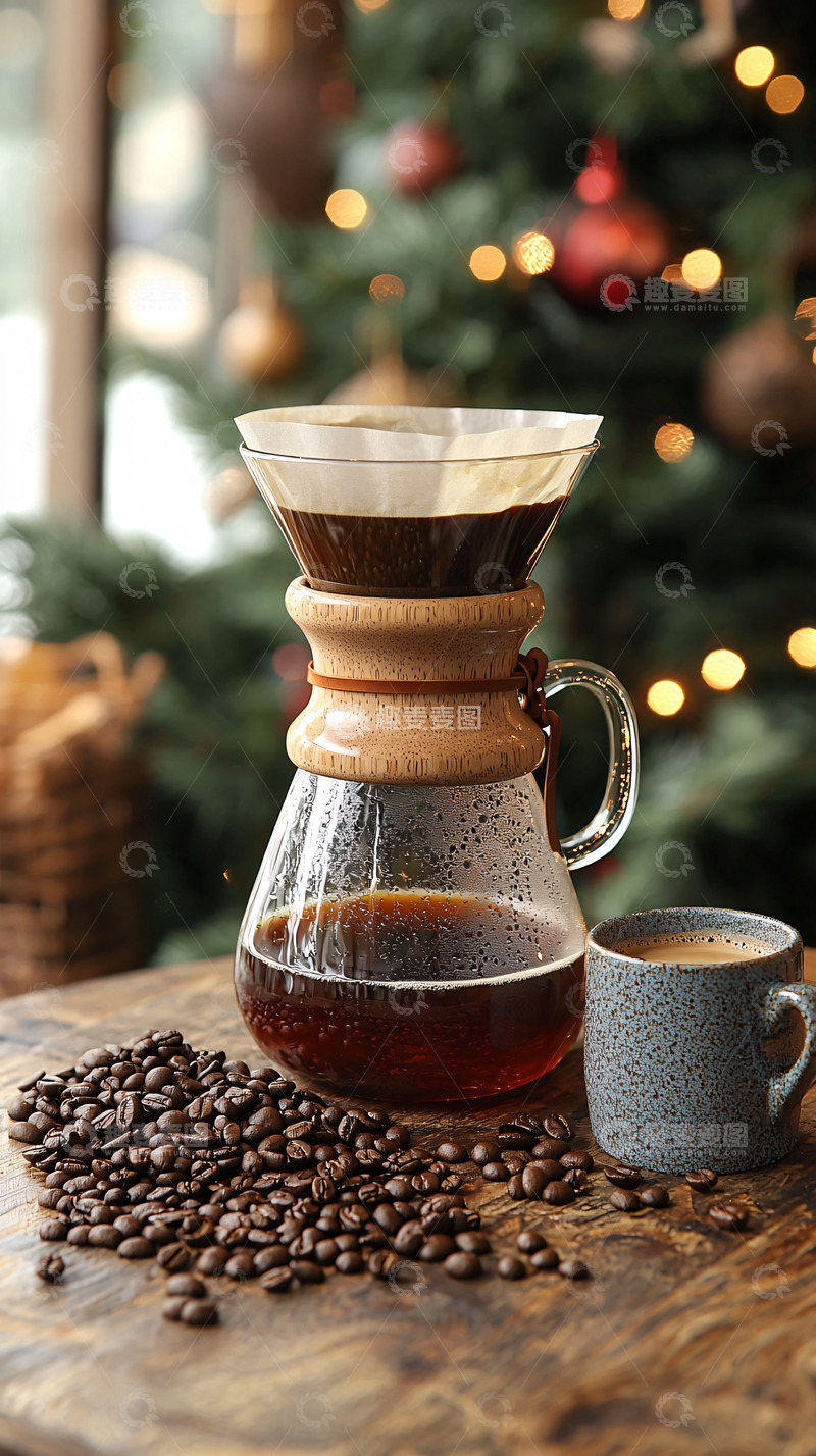 高清大图下载【趣麦麦图】圣诞节咖啡冲泡