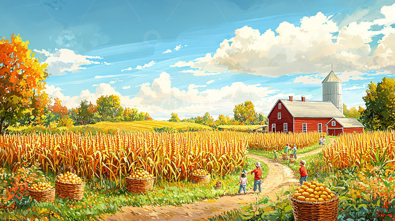 高清大图下载【趣麦麦图】秋收时节田园风光