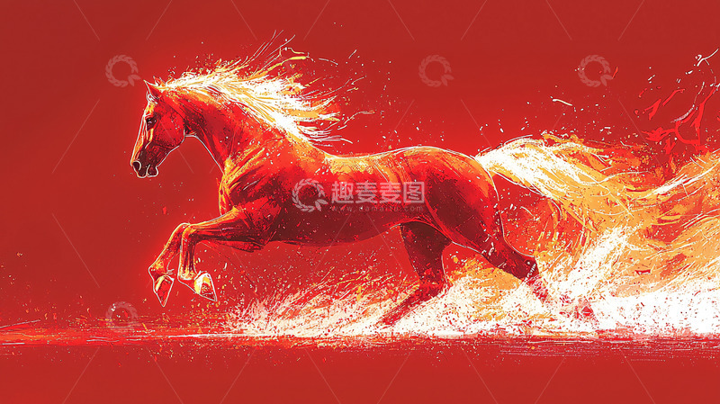 高清大图下载【趣麦麦图】奔腾的火焰骏马