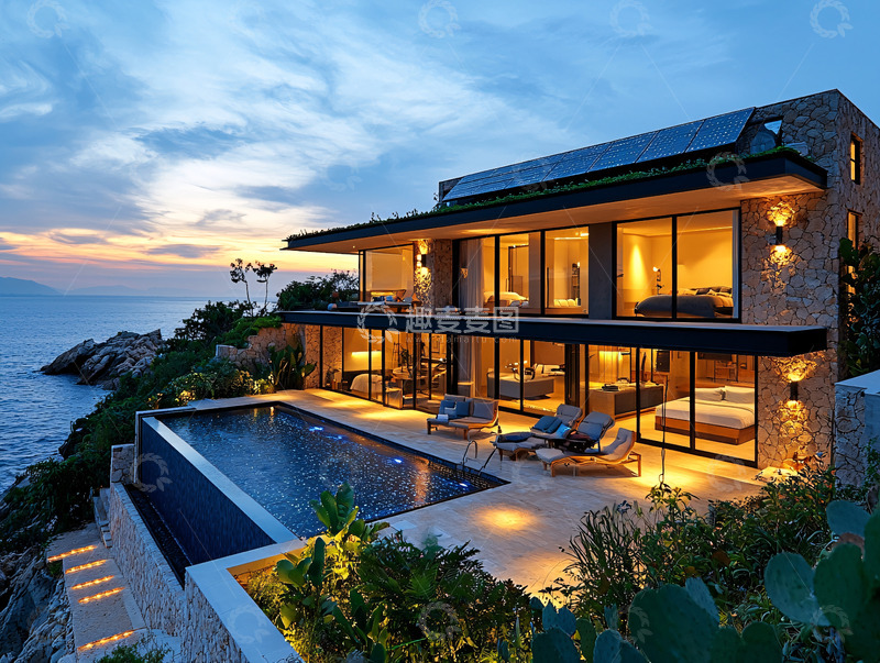 高清大图下载【趣麦麦图】海景别墅夜景