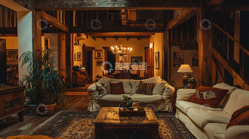 高清大图下载【趣麦麦图】温暖舒适的乡村风格客厅