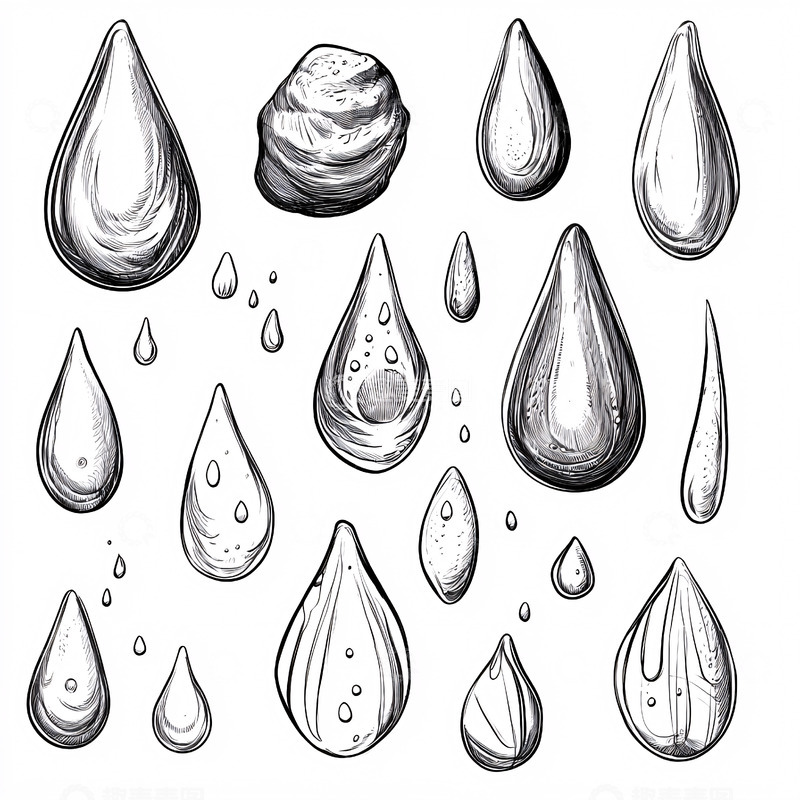 高清大图下载【趣麦麦图】手绘水墨水滴集合