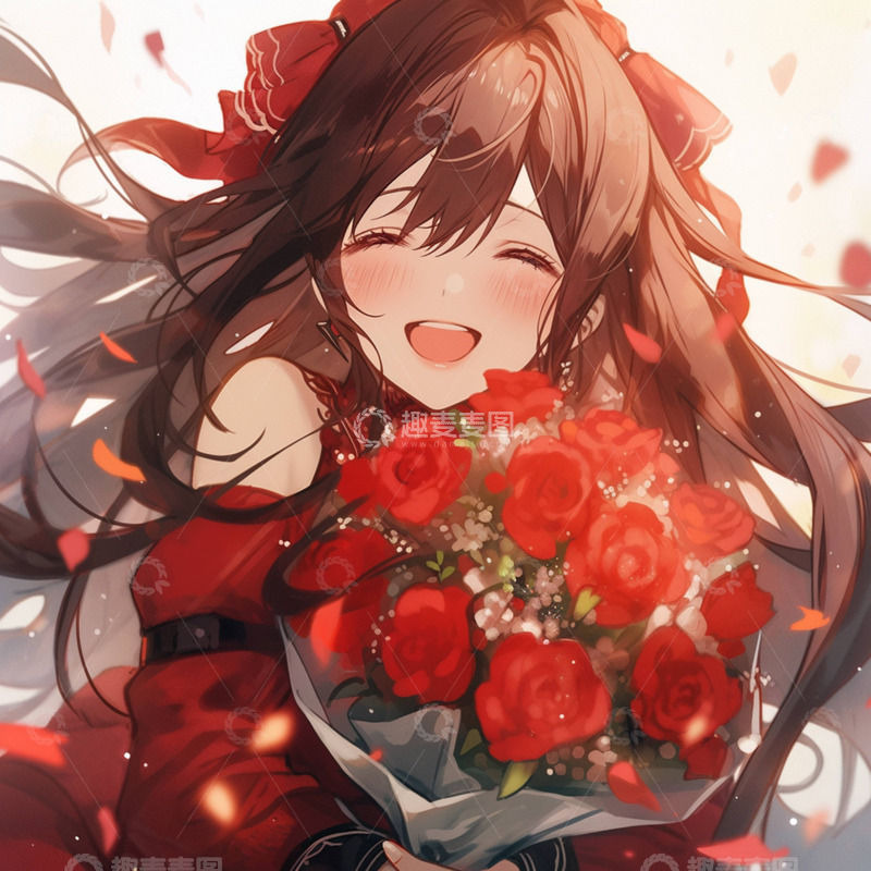 高清大图下载【趣麦麦图】捧花微笑女生治愈系头像