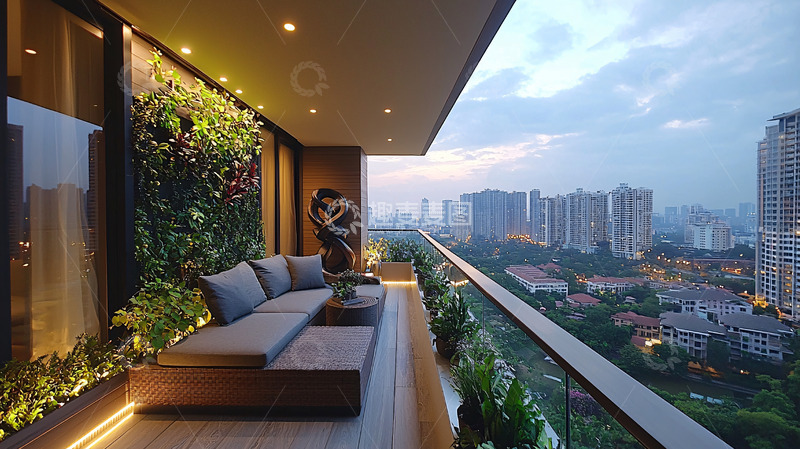 高清大图下载【趣麦麦图】-高层公寓阳台夜景