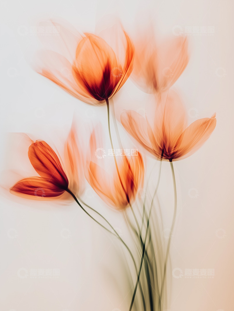 高清大图下载【趣麦麦图】浅色背景橙色花朵群动感摄影图