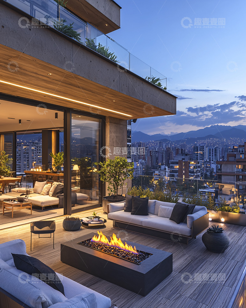 高清大图下载【趣麦麦图】夜景豪宅露台