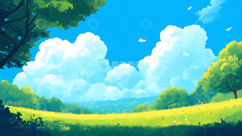 高清大图下载【趣麦麦图】创意卡通手绘春天风景插画5